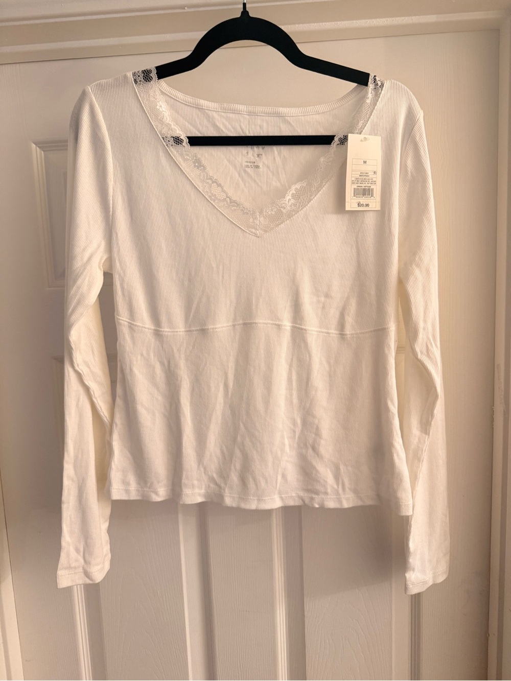 Target White Lace-Trim V-Neck Long Sleeve Tee